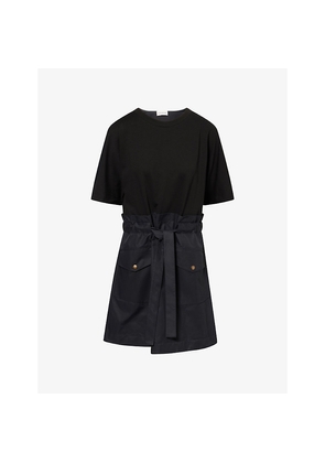 Womens Moncler Belted Contrast Cotton-Blend Mini Dress
