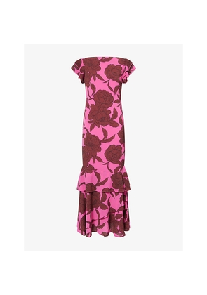 Womens Pretty Lavish Ester Ruffled Crepe Maxi Dress