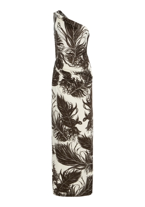 Oscar de la Renta Feather-Printed One-Shoulder Maxi Dress - Moda Operandi