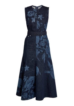 Erdem Embroidered Fluted Denim Midi Dress - Moda Operandi