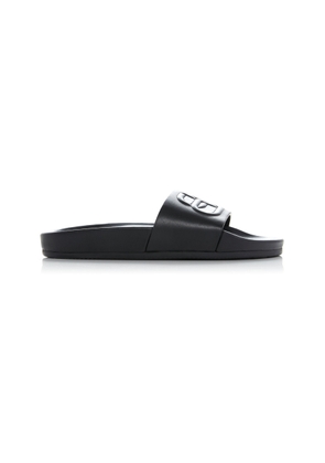 Balenciaga Logo-Embossed Leather Slides   - Moda Operandi
