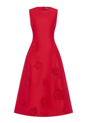 Leo Lin Cleo Appliquéd Linen-Silk Midi Dress - Moda Operandi