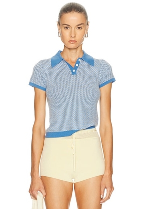 Guest In Residence Pique Shrunken Polo Top in Sail Combo - Blue. Size S (also in L, M, XS).