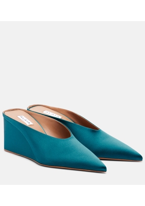 Alaia Cube satin wedge mules