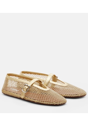 Alaia Leather-trimmed fishnet ballet flats