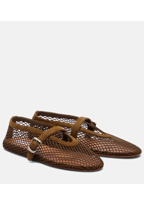 Alaia Leather-trimmed fishnet ballet flats