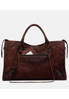 Balenciaga Le City Medium suede top-handle bag