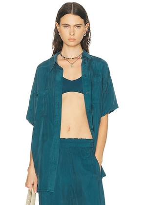 Left On Friday Day Trip Button Down Shirt in Deep End - Teal. Size S/M (also in L/XL).