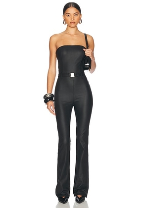 SEROYA Vice Slim Flare Jumpsuit in Coated Black - Black. Size S (also in ).