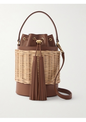 Gianvito Rossi - Rattan-trimmed Leather Bucket Bag - Brown - One size