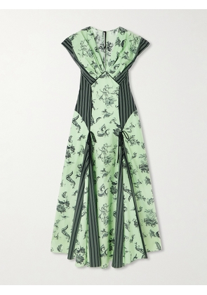 Rosie Assoulin - Push Me To The Edge Paneled Printed Cotton-poplin Maxi Dress - Green - US0,US2,US4,US6,US8,US10,US12
