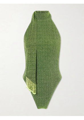 Oséree - Lumière Scarf-detailed Embellished Metallic Swimsuit - Green - small,medium,large,x large