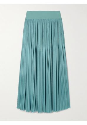 Joseph - Rabat Stretch Knit-trimmed Pleated Satin Midi Skirt - Blue - FR 32,FR 34,FR 36,FR 38,FR 40,FR 42,FR 44