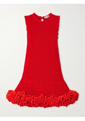 Stella McCartney - Nature Flow Ruffled Open-knit Wool Mini Dress - Red - x small,small,medium