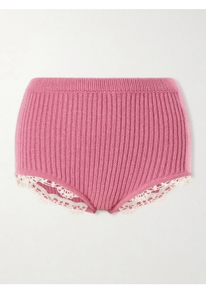 Magda Butrym - Crochet-trimmed Knitted Cashmere Shorts - Pink - FR 34,FR 36,FR 38