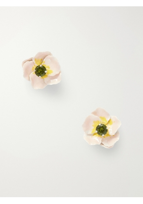 Simone Rocha - Blooming Poppy Silver-tone, Crystal And Enamel Earrings - Pink - One size