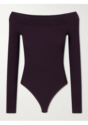 Alaïa - Off-the-shoulder Ribbed-knit Bodysuit - Purple - FR 34,FR 36,FR 38,FR 40,FR 42