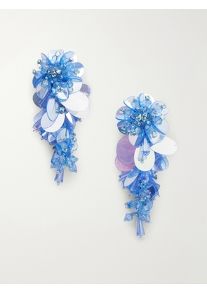 Oscar de la Renta - Bouquet Tasseled Beaded Gold-tone Crystal Clip Earrings - Blue - One size