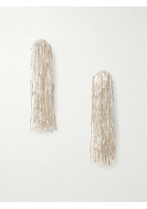 Oscar de la Renta - Tassel Beaded Silver-tone Crystal Clip Earrings - One size