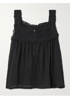 DÔEN - Fidella Cropped Lace-trimmed Organic Cotton-voile Top - Black - xx small,x small,small,medium,large,x large,xx large