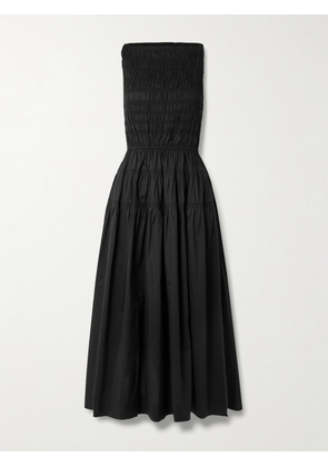 DÔEN - Melie Shirred Paneled Pleated Organic Cotton-poplin Midi Dress - Black - xx small,x small,small,medium,large,x large,xx large