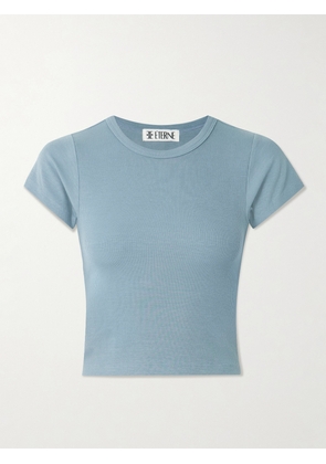 ÉTERNE - Chloe Ribbed Stretch-jersey T-shirt - Blue - x small,small,medium,large,x large