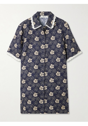 Sea - Gloria Embroidered Printed Linen Mini Dress - Blue - xx small,x small,small,medium,large,x large