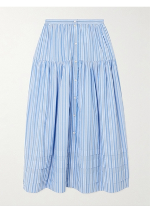 DÔEN - Marceline Tiered Striped Organic Cotton Midi Skirt - Blue - xx small,x small,small,medium,large,x large,xx large
