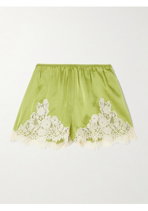 DÔEN - Iona Lace-trimmed Silk-satin Shorts - Green - xx small,x small,small,medium,large,x large