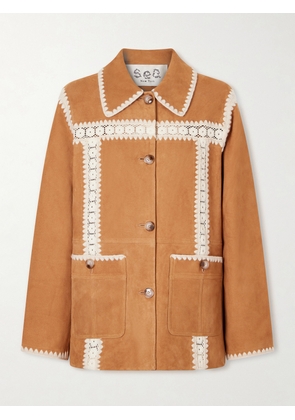 Sea - Irena Embroidered Suede Jacket - Brown - x small,small,medium,large