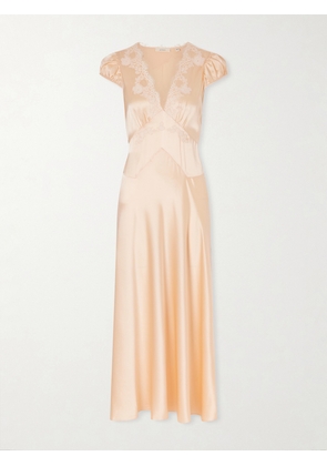 DÔEN - Coraline Corded Lace-trimmed Silk-satin Midi Dress - Pink - xx small,x small,small,medium,large,x large,xx large