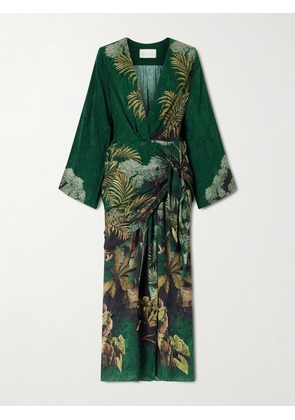 Johanna Ortiz - New Ollantay Printed Jacquard-satin Wrap Midi Dress - Green - US2,US4,US6,US8,US10