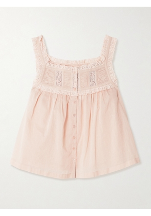 DÔEN - Fidella Cropped Lace-trimmed Organic Cotton-voile Top - Pink - xx small,x small,small,medium,large,x large,xx large