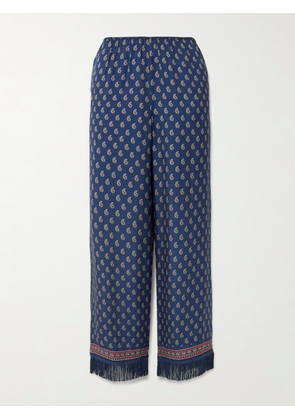DÔEN - Lavon Fringed Paisley-print Silk Straight-leg Pants - Blue - xx small,x small,small,medium,large,x large,xx large