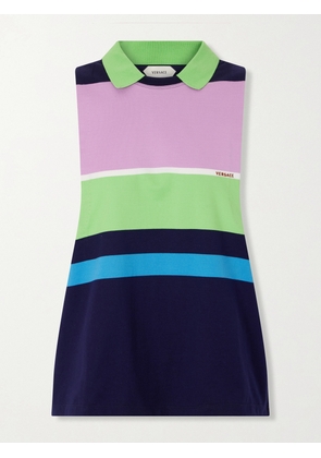 Versace - Sleeveless Embroidered Striped Cotton T-shirt - Multi - IT36,IT38,IT40,IT42,IT44,IT46,IT48,IT50