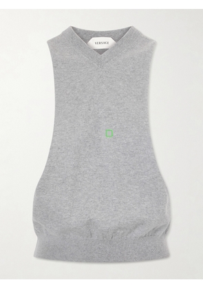 Versace - Cut-out Knitted Cotton Vest - Gray - IT36,IT38,IT40,IT42,IT44,IT46,IT48