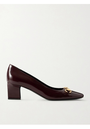 Gucci - Signora Horsebit-embellished Glossed-leather Pumps - Burgundy - IT36,IT37,IT37.5,IT38.5,IT39,IT39.5,IT40,IT41