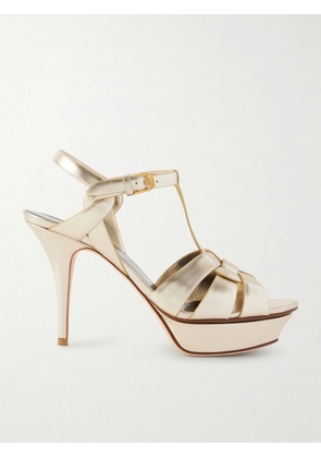 SAINT LAURENT - Tribute Woven Metallic Leather Platform Sandals - Silver - EU 34,EU 35,EU 36,EU 37,EU 38,EU 38.5,EU 39,EU 39.5,EU 40,EU 40.5,EU 41,EU 42