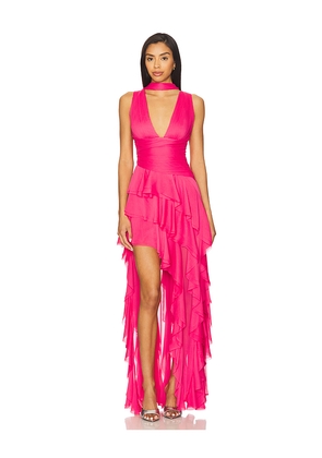 Alice + Olivia Holly Ruffle Maxi Dress With Scarf in Pink. Size 10. Also in 8, 12.