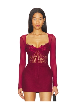 Bardot Farrah Lace Mesh Bodysuit in Burgundy. Size 12. Also in 8.