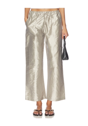 DONNI. The Taffeta Drawstring Cargo Pant in Metallic Silver. Size L. Also in M, XS.