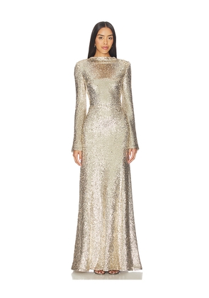 SIMKHAI Beatrice Long Sleeve Gown in Metallic Gold. Size 8. Also in 2, 4.