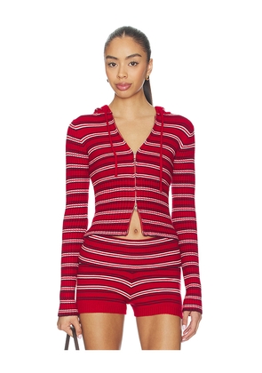 Frankies Bikinis Heritage Cloud Knit Hoodie in Red. Size L. Also in M, S, XS.