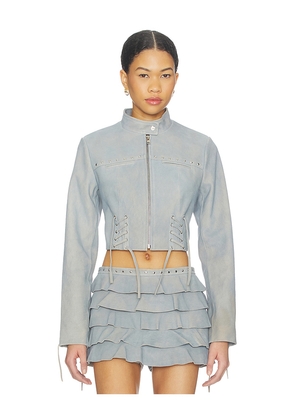 LAMARQUE x REVOLVE Silvina Suede Biker Jacket in Slate. Size L. Also in M, S, XL, XS.