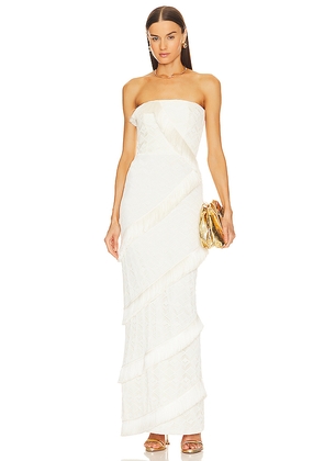 PatBO Strapless Fringe Trim Maxi Dress in Ivory. Size 0. Also in 2.