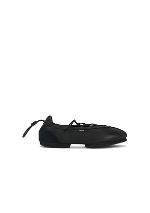 Polo Ralph Lauren Nappa Leather Ballerina Lace Up Sneaker in Black. Size 10. Also in 6, 6.5, 7, 7.5, 8, 8.5, 9, 9.5.