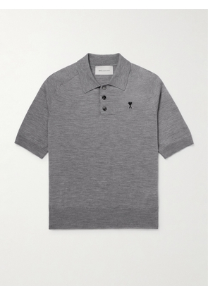 AMI PARIS - Logo-Embroidered Merino Wool Polo Shirt - Men - Gray - XS