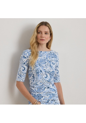 Petite - Paisley Stretch Cotton Boatneck T-Shirt