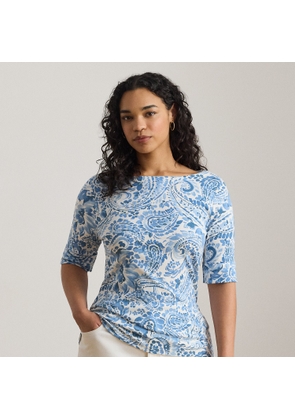 Curve - Paisley Stretch Cotton Boatneck T-Shirt
