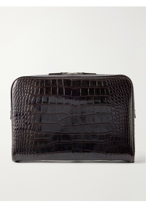 TOM FORD - Croc-Effect Leather Pouch - Men - Brown